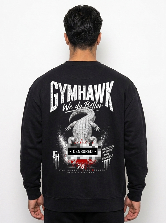 Men Premium Organic Sweatshirt | Gymhawk. Crocodile. Censored.