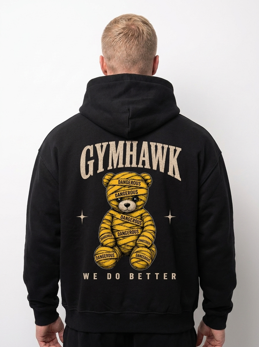 Men Oversized Zipper Hoodie | Gymhawk. Dangerous. Teddy.