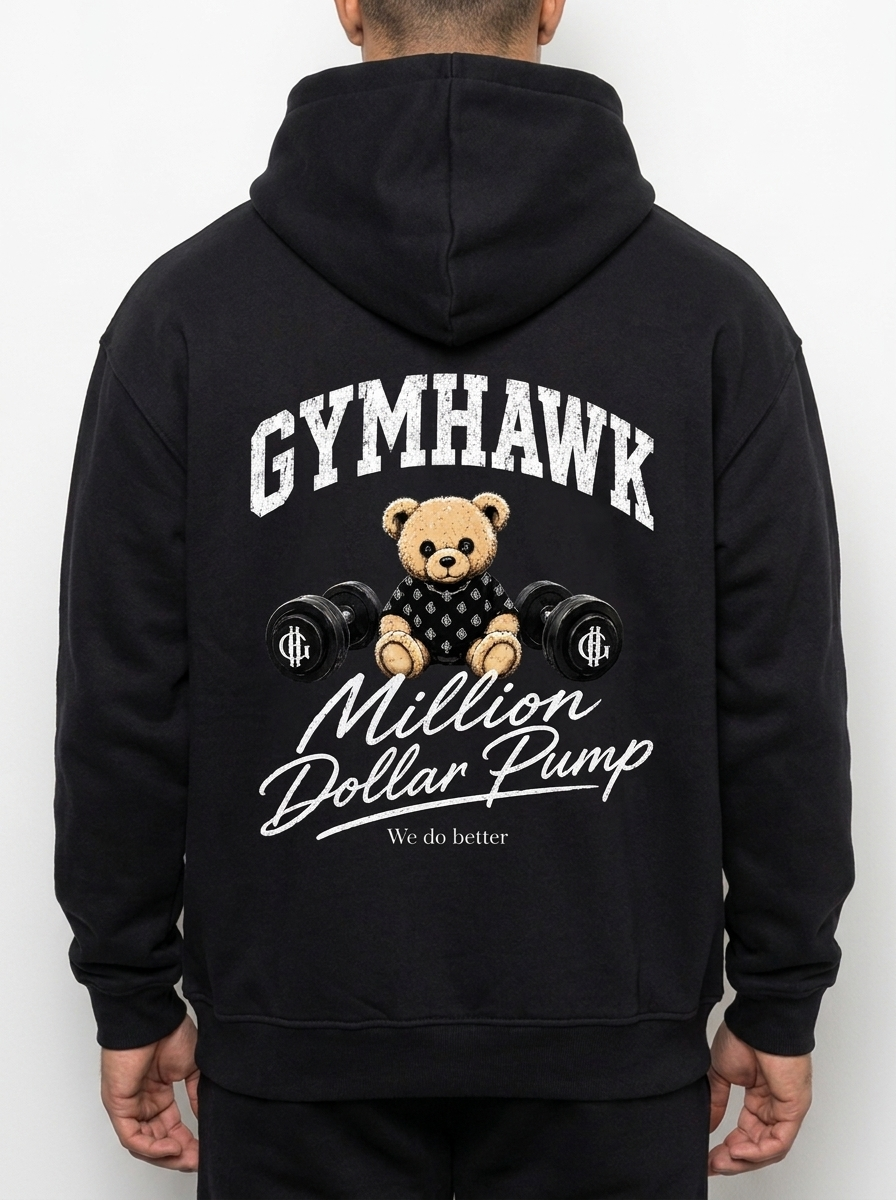 Men Oversized Hoodie | Gymhawk. Teddy. Million Dollar pump.