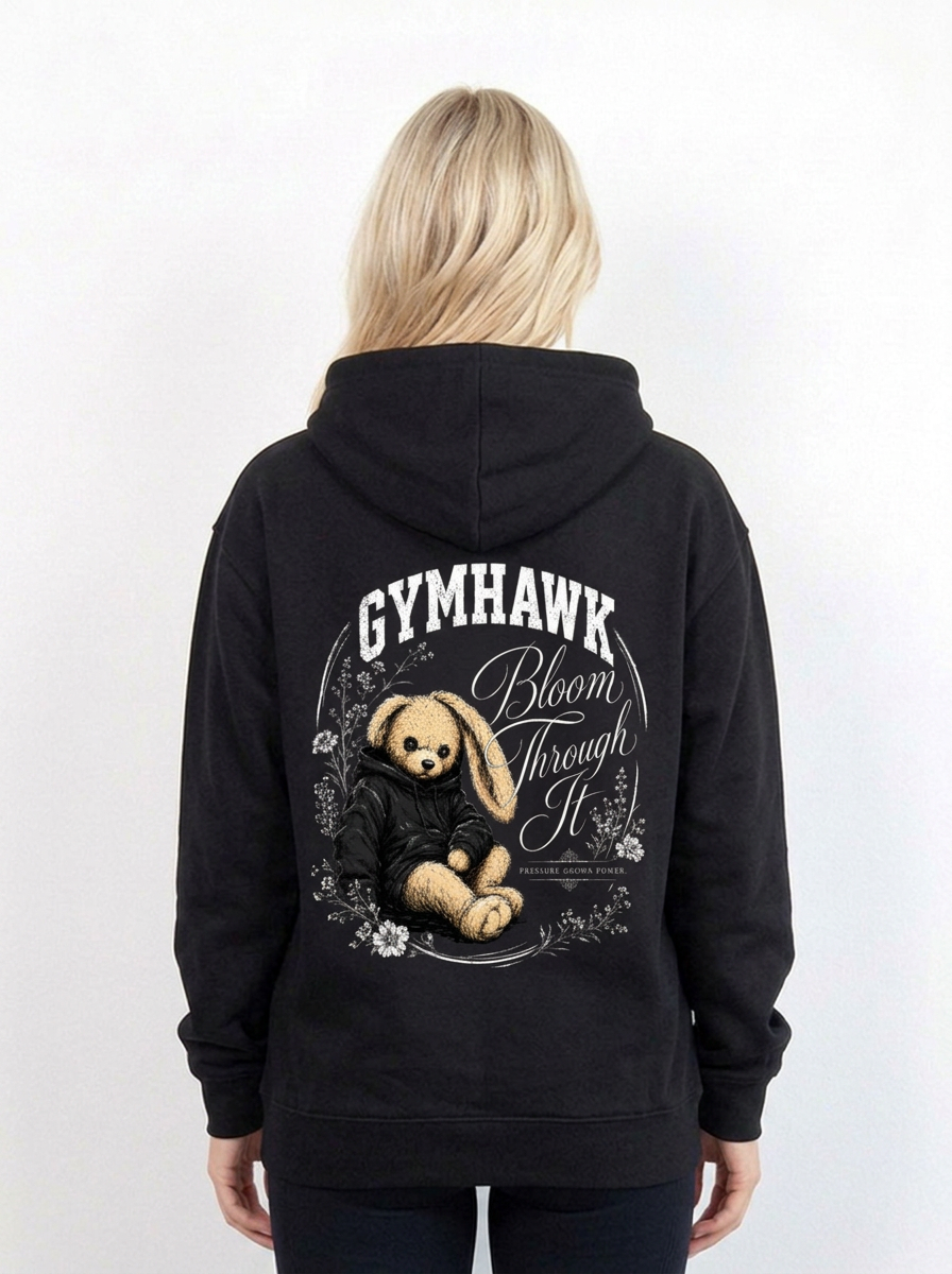 Women Classic Zipper Hoodie | Gymhawk. Bunny. Bloom Through it.
