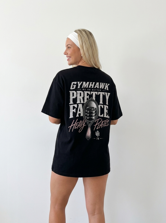 Women Oversized Shirt | Gymhawk. Pretty Face. Heavy Plates.